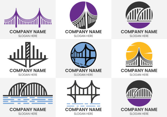 Creative Abstract Bridge Logo Set: A Designer's Toolkit for Connection