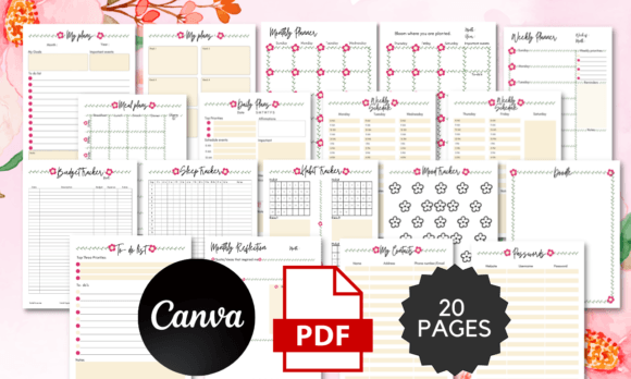 Transform Your Schedule with a 20-Page Floral Canva Planner Template